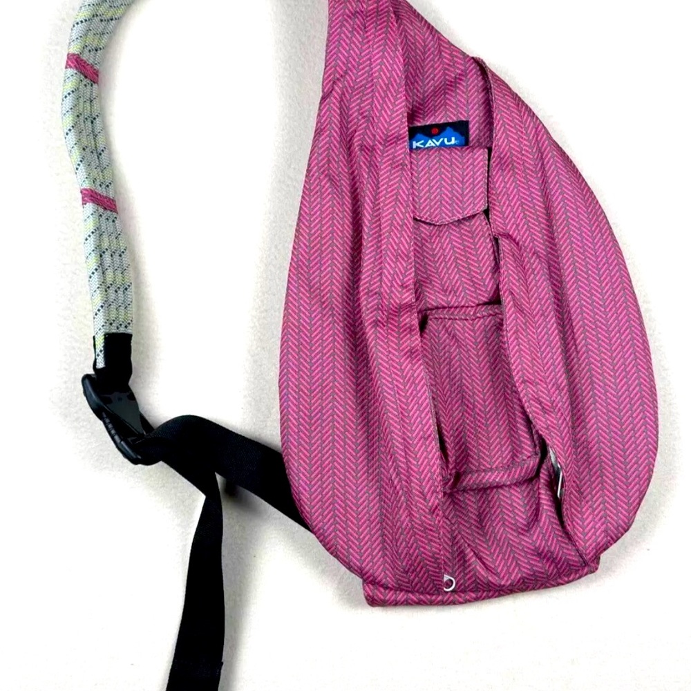 Kavu Rope Sling Bag Large Pink Brown Herringbone
